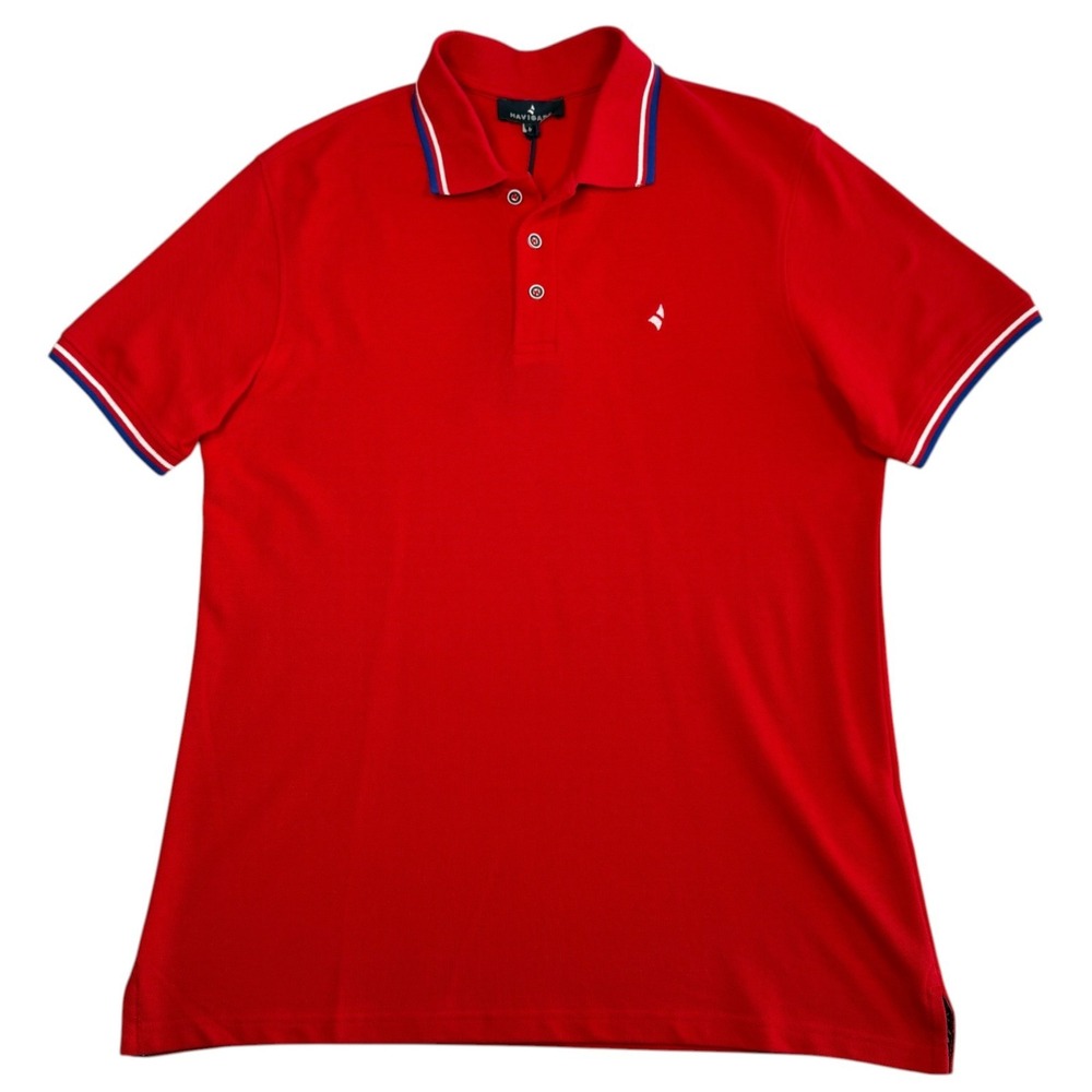 Navigare Mens Italian Pique Cotton Polo Shirt M Red Preppy Yacht Club Coastal